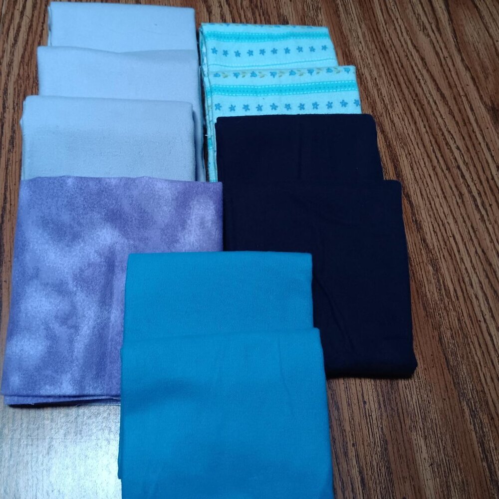 #520 9 Assorted Flannel Fat Quarters BLUES, Florals and Solids Quilt Fabric